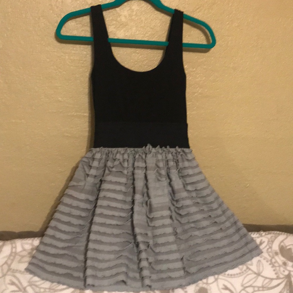 Black and grey ruffled dress
